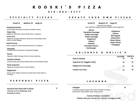 rooski's pizza menu  Food & Beverage